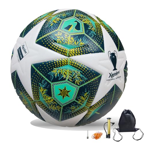 Professional Soccer Ball Size 5, Thermal Bonded Waterproof PU Match-Quality Training Ball with Pump - color: Green, size: size 5