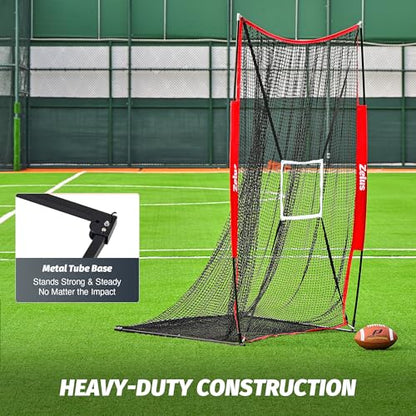 ZELUS 7x4 ft Football Kicking Net, Portable Football Throwing Net with Target Zone Attachment, Sideline Training Tool for Kids Adults Punting Kicking Passing Snapping Practice, Carry Bag Included