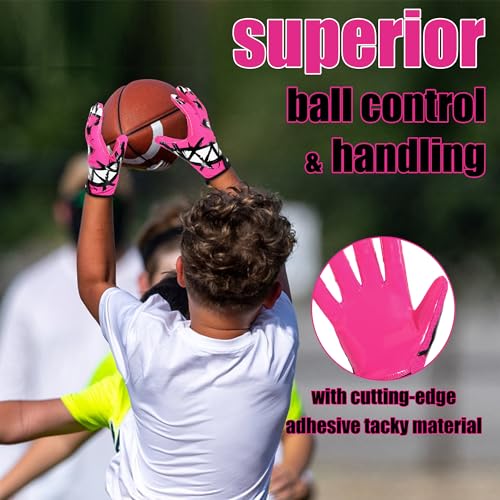 AIGEVTURE Youth Football Gloves Kids Receiver Gloves Sticky Football Gloves for Boys Girls - color: Pink, size: Youth XL&Adult S