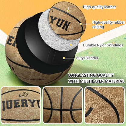 Professional Top-Grain Cowhide Basketball, Indoor Game Leather Ball for Competition & Training - color: Brown