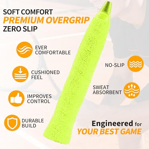 2 Pcs Tennis Racket Grip Tape, Towel Tennis Overgrip Tape, Anti-Slip Absorbent Grip, Racket Overgrip Tape,9 Colors - color: Fluorescent Yellow