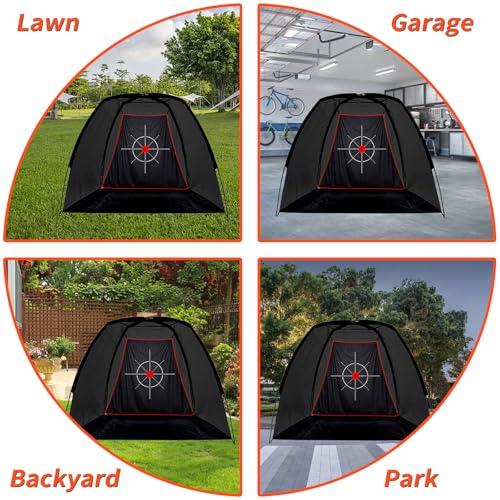 Golf Net - 8x6x5 FT Practice Hitting Net with Foldable Tri-Turf Mat & Target for Indoor Outdoor Chipping Swing Training & Backyard Driving - Gift for Men Golfers
