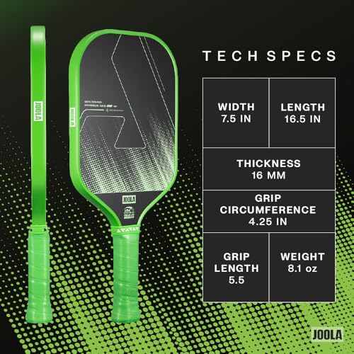 JOOLA Ben Johns CAS 16mm Carbon Fiber Pickleball Paddle - CAS Surface Tech - Control & Power Paddle - USAP Approved - Aero Curve - Feel-Tec Pure Grip - NFC Chip - color: Jolt Green, size: Perseus