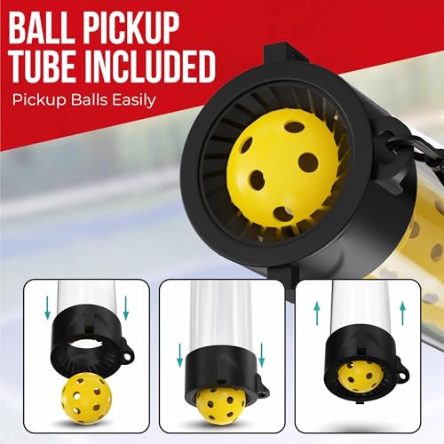 [2-in-1 Set] Tennis & Pickleball Hopper with Pickup Tube – Pickleball Caddy with Collapsible Metal Frame Ball Basket and Wheels & Carry Case – 120 Tennis Balls or 100 Pickleball Ball Holder (Pin)