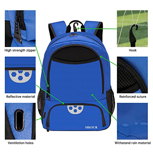 Mkour Soccer Backpack for Football Basketball Volleyball, with Ball Compartment and Holder