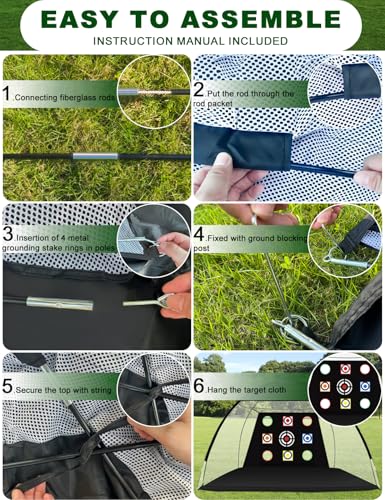 Golf Practice Net and Mat, 10x7FT Golf Net with Tri-Turf Mat & 10 Balls, Hitting Aid Nets for Backyard Driving Chipping Training Swing with Target Mat Balls for Outdoor Indoor, Gifts for Men/Dad/Him