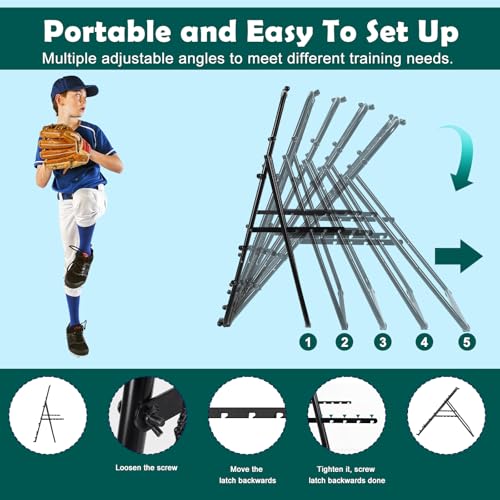 LIANTRAL Baseball Rebounder Net, Adjustable Bounce Back Trainer for Soccer, Volleyball, Softball, Portable Folding Rebounder for Passing & Shooting Practice, Volleyball Rebound Net for Kids, Black