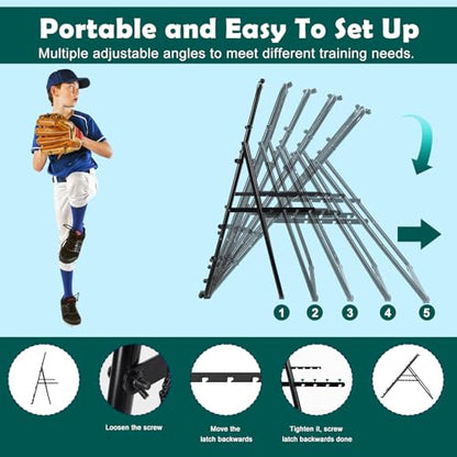 LIANTRAL Baseball Rebounder Net, Adjustable Bounce Back Trainer for Soccer, Volleyball, Softball, Portable Folding Rebounder for Passing & Shooting Practice, Volleyball Rebound Net for Kids, Black