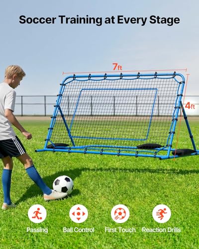 VEVOR Soccer Rebounder Net, Quick-Switch Angle Soccer Goal Rebounder for Control, Passing Practice, Heavy-Duty Iron Frame & PE Net, Easy Setup Ball Training Equipment for Teens&Adults - size: 7x4FT