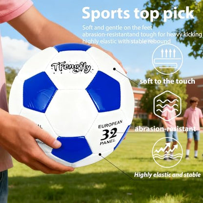 Soccer Ball Size 3 with Pump Needle, Size 3 Trainning Classic White Black Thicker PU Tight Weaved Suitable for Youth Boy League Game Trainning - color: White+Blue