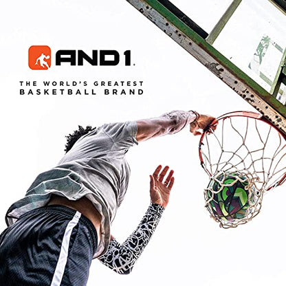 AND1 Xcelerate Rubber Basketball: Game Ready, Official Regulation Size 7 (29.5”) Streetball, Made for Indoor/Outdoor Basketball Games- Graffiti Collection (Black/Black)