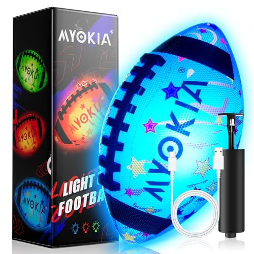 RGB Rechargeable Waterproof Light Up Football Birthday Gift for Kids & Teens 3-15+, Glow in The Dark Ball with Pump & USB Cable, Tri-Color (Red, Green, Blue), Size 6, Outdoor Night Games - style: Style 3