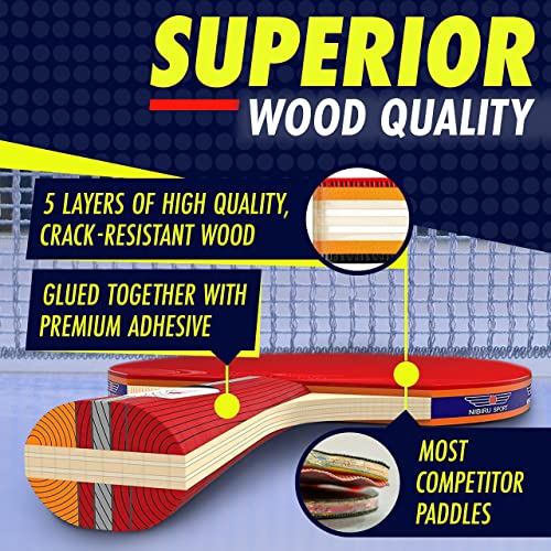 NIBIRU SPORT Professional Ping Pong Paddle Sets, 2 Paddle or 4 Paddle Table Tennis Set with Tournament Quality Balls and Carry Bag/Storage Case, Table Tennis Equipment & Ping Pong Accessories - size: 4 paddle set