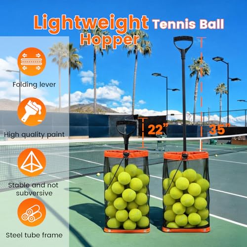 Rolling Pickleball Ball Collector with Wheels & Telescopic Handle - Large Capacity Tennis Ball Hopper Basket with Durable Mesh, Portable Ball Retriever for Tennis, Pickleball & Baseball Training