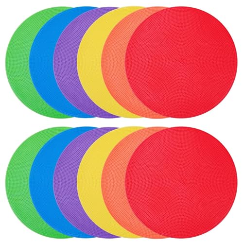 Spot Markers 4 Inch 9 Inch Non Slip Rubber Floor Markers Flat Field Cones Poly Dots for Classroom Dance Sports Soccer Basketball Speed Agility Training(6 Colors) - style: 9inch 12pcs