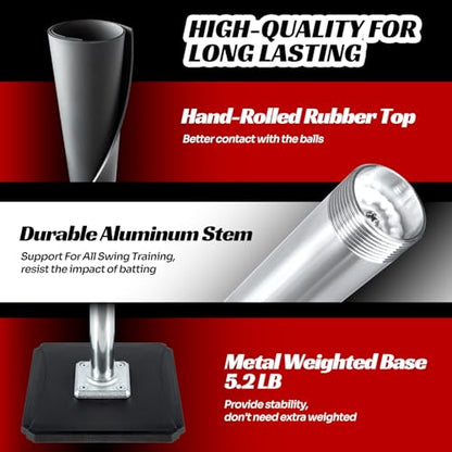 JASCOPRO Portable Batting Tee for Baseball/Softball, Height Adjustable 24-46 inches Softball Tee for Kids and Adults,Baseball Tee with Rubber Top,Metal Base,Easy Transport and Assemble Hitting Tee