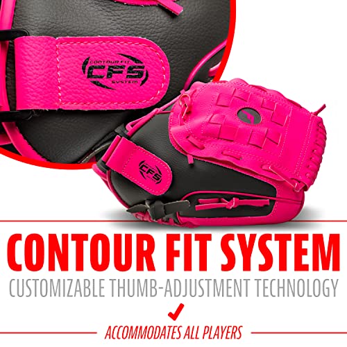Franklin Sports RTP Kids Baseball Gloves - Child's Teeball Glove + Ball Set - Boys + Girls Mitt Set - Kids + Toddler - Right Hand Throw - 10.5" - Pink