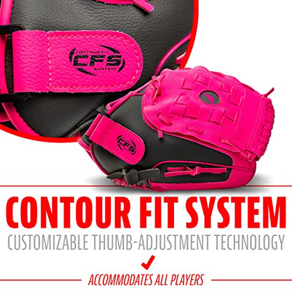 Franklin Sports RTP Kids Baseball Gloves - Child's Teeball Glove + Ball Set - Boys + Girls Mitt Set - Kids + Toddler - Right Hand Throw - 10.5" - Pink