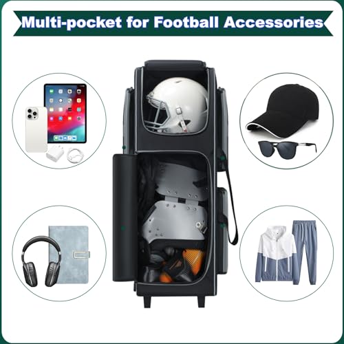 Football Bag 35" with Wheels - Football Gear Bag Heavy-Duty Rolling Equipment Bag for Team Sports, Multi-Pocket Duffle for Soccer, Baseball, Youth & Adult Athletes