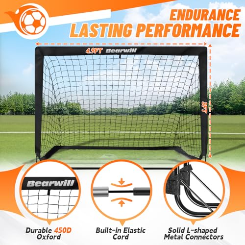 Bearwill Soccer Goal, Kids Soccer Goals for Backyard Set of 2, 4x3ft Portable Soccer Goal Pop Up Soccer Net, Kids Soccer Net Training Equipment with Soccer Ball, Ladder, Cones, Targets - color: Black