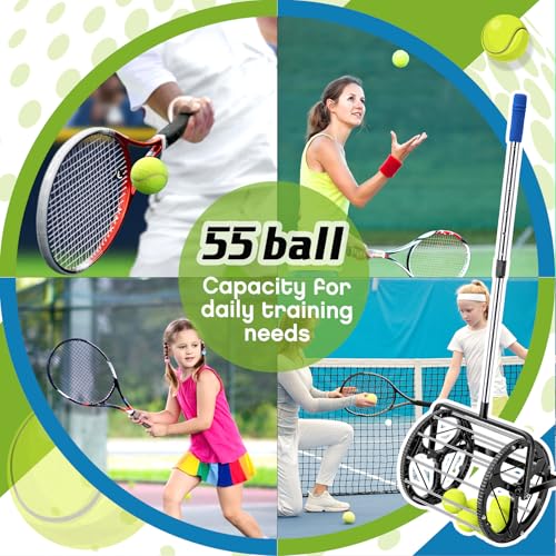 Gemscream Tennis Ball DinkBall Collector Roller, No Bending Over Quick Rolling Picker for 1.5"-3" Balls, Adjustable Golf Ball Retriever for up to 55 Tennis Balls, Large Capacity