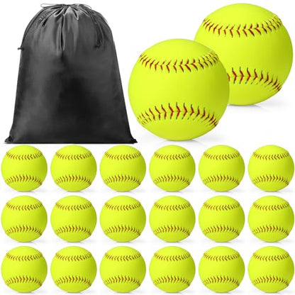 20 Pack Sports Practice Softball with Mesh Bag, Official Size and Weight Slowpitch Softball, Unmarked Leather Covered Fastpitch Ball Training Ball for Training