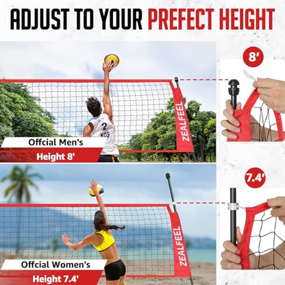 ZEALFEEL Volleyball Net, 12ft/20ft Volleyball Training Net for Backyard Height Adjustable, Portable Freestanding Practice Net for Hitting & Serving Drills, Pop up Net with Carry Bag for Indoor Outdoor - size: 12 FT Volleyball Net