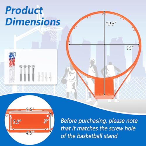 Goplus 18’’/15’’ Replacement Basketball Rim, Wall Door Mounted Basketball Hoop with All Weather Net, Indoor Outdoor Hanging Basketball Rim Goal Outside - size: 15", style: Orange