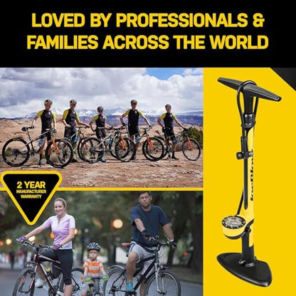 Topeak JoeBlow Sport III High-Pressure Bike Floor Pump – 160 PSI, Durable Steel Barrel, 3” Analog Gauge, TwinHead DX5 Pump Head, Long Hose, Ergonomic Handle, Fits Presta, Schrader, & Dunlop Valves
