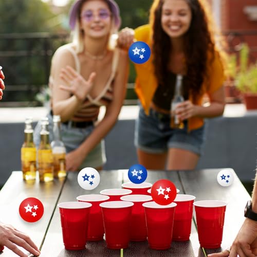 JarThenaAMCS 36 Pcs Patriotic Table Tennis Balls Ping Pong Ball 40mm Red White Blue Star Training Balls for 250th Anniversary 4th of July Independence Day Indoor Outdoor Activities Play