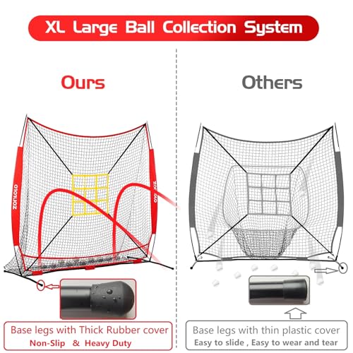 7x7 ft Baseball Net, Pitching & Batting Net with Batting Tee, Designed with Large Ball Collection System, 2 Strike Zones, Carry Bag, Baseball Softball Net for Batting Pitching Hitting and Throwing