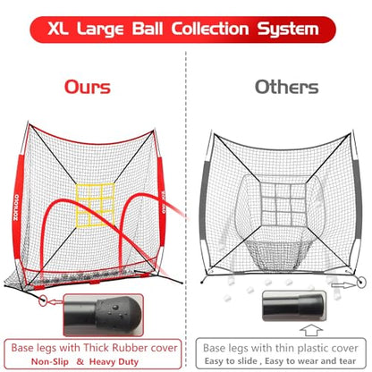 7x7 ft Baseball Net, Pitching & Batting Net with Batting Tee, Designed with Large Ball Collection System, 2 Strike Zones, Carry Bag, Baseball Softball Net for Batting Pitching Hitting and Throwing