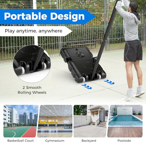 Goplus Basketball Hoop Outdoor, 4.9-10FT Height Adjustable Portable Basketball Stand System w/Shatterproof Backboard, 2 Wheels, Fillable Base, Free Weight Bag, Basketball Goal for Teens Youth Adults