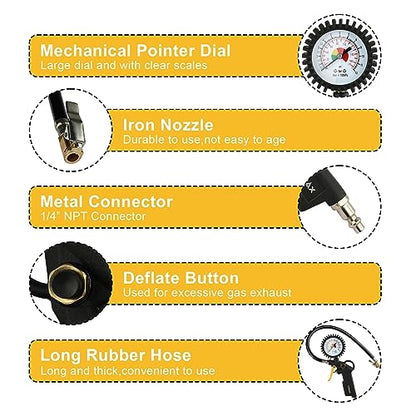 FORNAX Tire Inflator with 175 PSI Pressure Gauge for Testing Tire Pressure