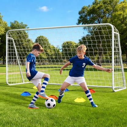 NAIZEA Soccer Goals - 24x8/21x7/18x7/12x6/16x7/10x6/8x6/6x4FT Soccer Goals for Backyard Training- Portable Metal Soccer Net for Youth & Adults - Heavy Duty Steel for Indoor Outdoor Games & Practice - size: 12ft x 6ft, style: Starter-White/Steel