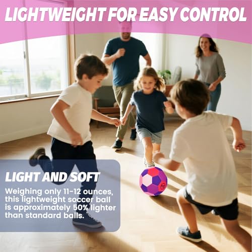 Soft Fabric Indoor Size 4 Soccer Ball, Safe and Soft Indoor Kids Youth Practice Size 4 Soccer, Lightweight House Training for Dribbling & Juggling at Home(Deflated)