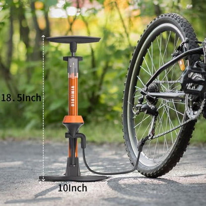 Bike Floor Pump, Bicycle Pump with Dual Presta & Schrader Valve Head, High Pressure Bicycle Tire Inflator, Portable Hand Air Pump for Road & Mountain Bikes, Strollers and Balls - style: Pro With Gauge