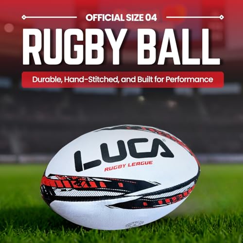 LUCA Rugby Ball Youth and Adult Sizes 3, 4 & 5 - Hand Stitched Super Grip Training Ball - Durable 3-Ply Waterproof Surface for College & Club Practice - color: Red, Black, White, size: 4