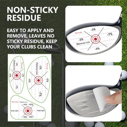 Golf Impact Tape, Self-Teaching Sweet Spot and Consistency Analysis, Golf Club Impact Stickers for Iron, Wood & Fairway Clubs, Non-Residue, Swing Training Aid Impact Labels