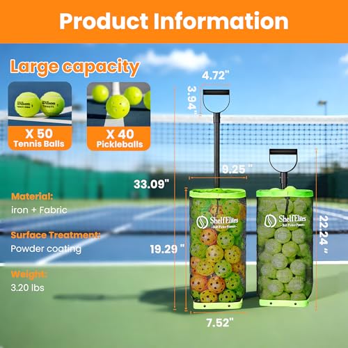Tennis Ball Hopper with Telescopic Handle - Holds 50+ Tennis Balls or 40+ Pickleballs, Portable Tennis Ball Picker with Quiet Wheels，Built for Hard Courts & Daily Practice