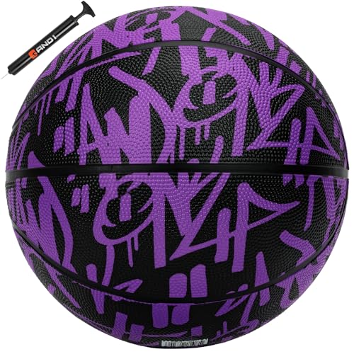 AND1 Fantom Graffiti Rubber Basketball - Streetball for Indoor and Outdoor Use, Deep Channel Construction and Durability - color: Purple, size: 28.5 W/ Pump