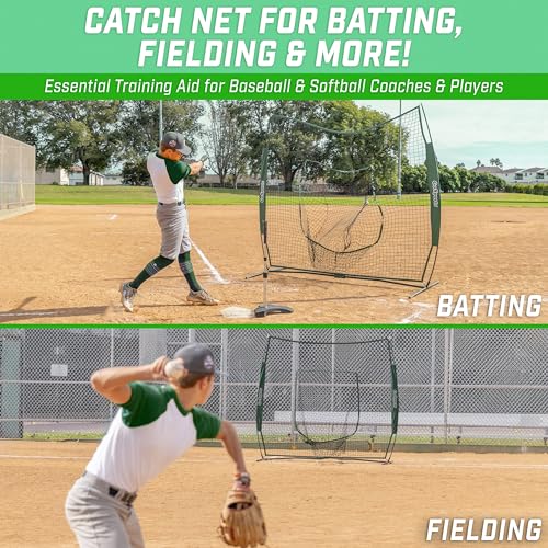 GoSports 7 x 7 ft Baseball & Softball Nets - Available in Team Colors - Batting & Pitching Net with Strike Zone - color: Green