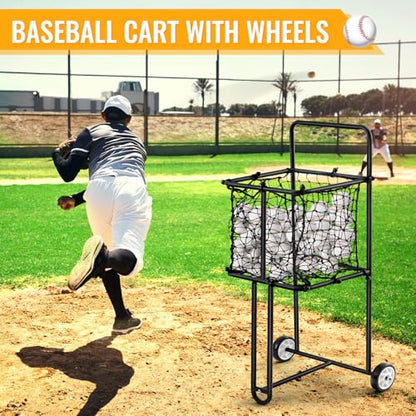 Vercraft Sports Baseball Cart with Wheels Large Softball Caddy Ball Holder Holds up 300 Baseballs or 150 Softballs