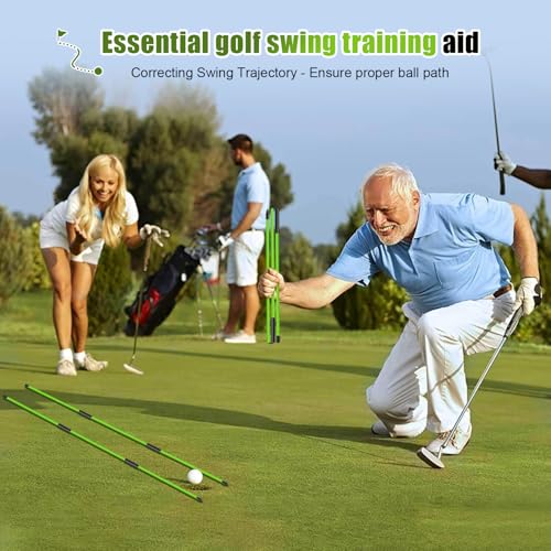Golf Alignment Sticks 2 Pack, 48″Collapsible Practice Rods for Aiming/Putting, Golf Training Aid for Swing Trainer with Clear Tube Case, Foldable Training Rods with 10 Golf Tees - color: Green