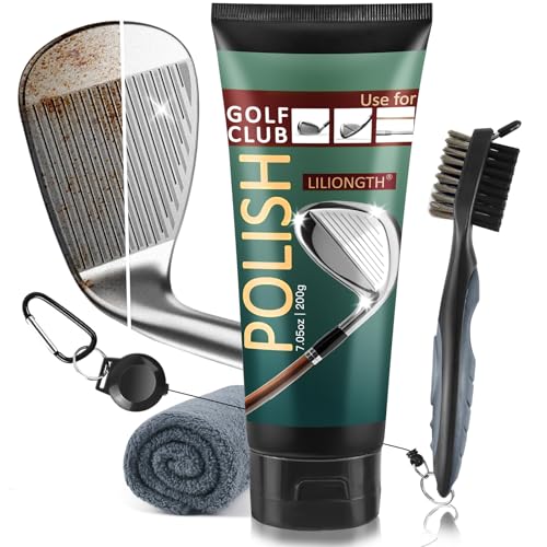 Golf Club Cleaning Kit 3-in-1 with Golf Club Cleaner Brush, Towel and 200g Golf Club Polish - Golf Club Care Kit for Instant Groove Rust & Scratch Remover - Golf Accessories for Men