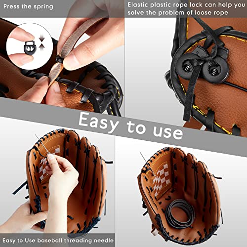 Fabbay 16 Pcs Baseball Glove Lace Kit Glove Relacing Kit 2 Pcs 78.74 Inch Leather Laces 4 Pcs Glove Lace Locks 7 Pcs Lacing Needle Leather Cutter Scratch Awl Tool for Baseball Repair - color: Black and Brown