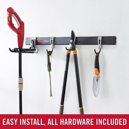 Rubbermaid FastTrack Garage Storage Utility Hooks 5 Piece Black All in One Rail Hook Kit and Tool Organizer Heavy Duty for Home/Garage/Shed/Garden - size: 1 Rail, 4 Hooks