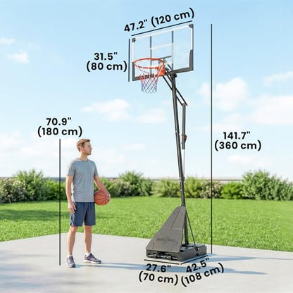 Soozier Basketball Hoop Outdoor Portable, 8-10ft Adjustable Basketball Goal, 47 Inch Shatterproof Backboard w/Shock Absorbent Rim, Fillable Base, for Youth & Adult, for Backyard, Driveway, Indoor
