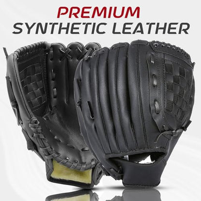 Baseball Glove + Ball Sets, Softball Glove, Baseball Mitt, 10.5''-12.5'' for Youth/Adult Training and Beginner Play, Synthetic Leather Softball Mitt - color: Black, size: 12.5"