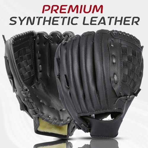 Baseball Glove + Ball Sets, Softball Glove, Baseball Mitt, 10.5''-12.5'' for Youth/Adult Training and Beginner Play, Synthetic Leather Softball Mitt - color: Black, size: 11.5"